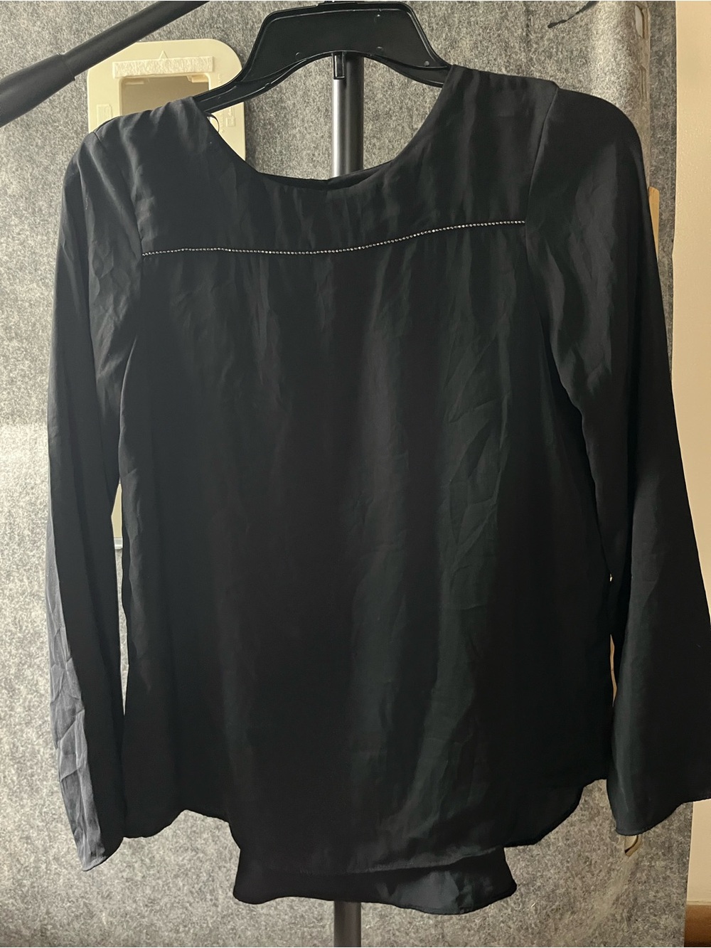 Zara Black Long-Sleeve Blouse with Delicate Chest Stitch XS